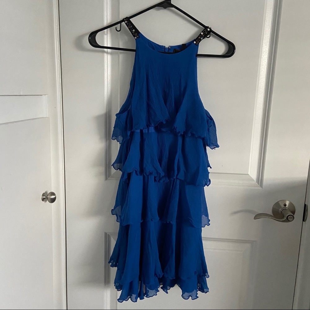 BCBG MaxAzria Chiffon Blue Embellished Dress Sz XS